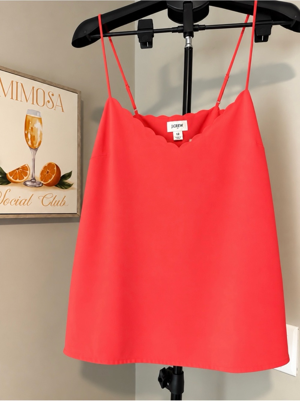 J.Crew Coral Scalloped Cami Tank Top Adjustable Straps Size 12